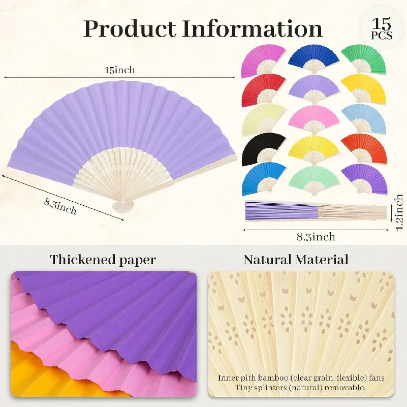 Multicolor Folding Fan Decorative Bulk Chinese Bamboo Paper Handheld Fans Foldable  Church Wedding Dancing Party Favors