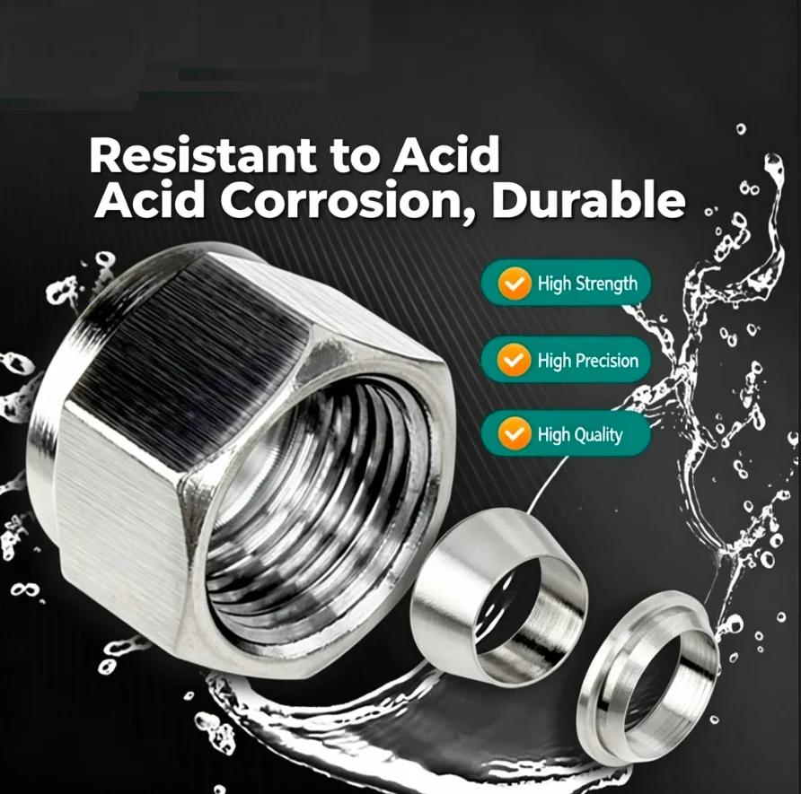 304 stainless steel nut stainless steel ferrule joint accessories locking internal thread cap external hexagonal nut thickening