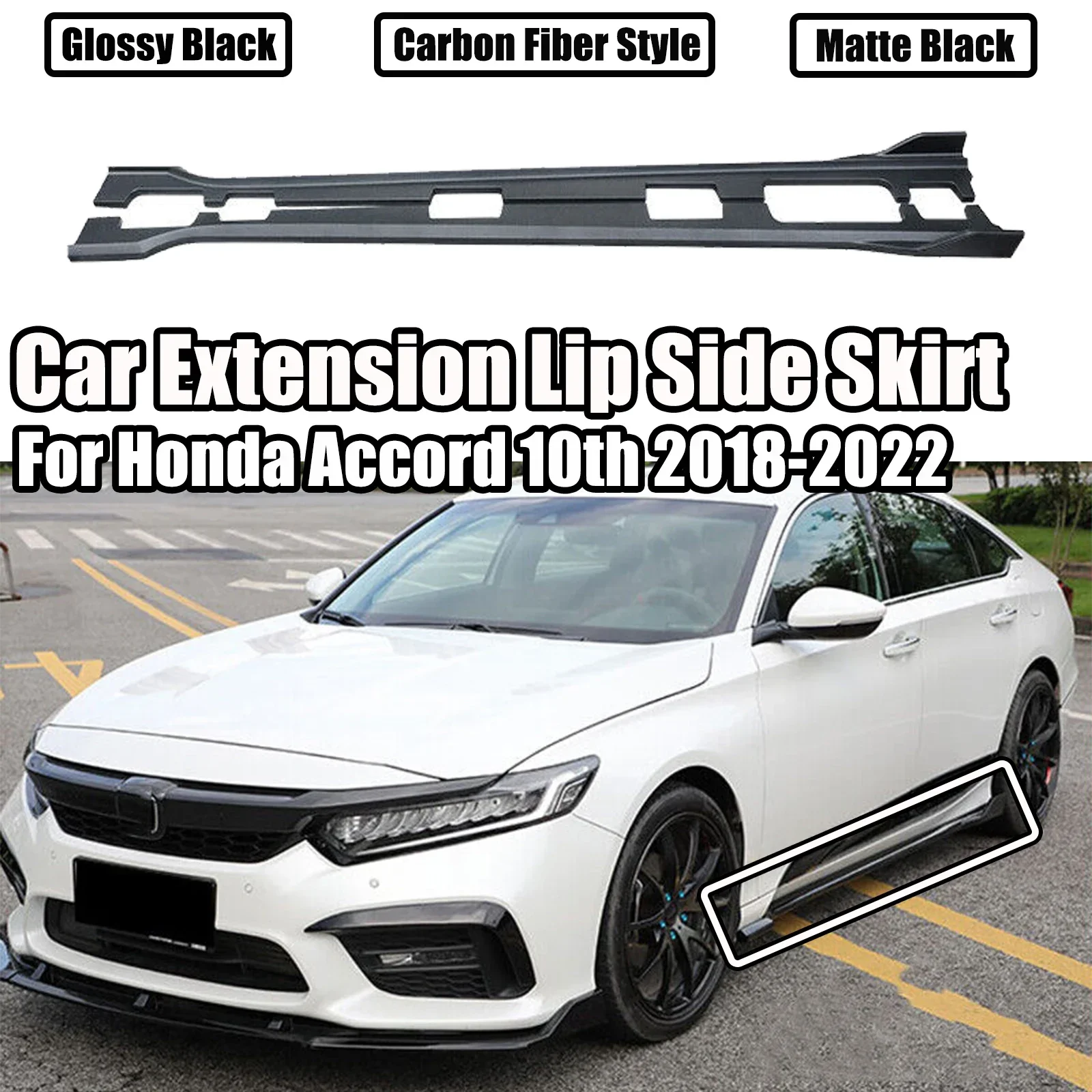 

4 PCS Side Skirt For Honda Accord 10th 2018-2022 Car Bottom Extension Lip Set Body Rocker Panel Matte Black Carbon Fiber Style