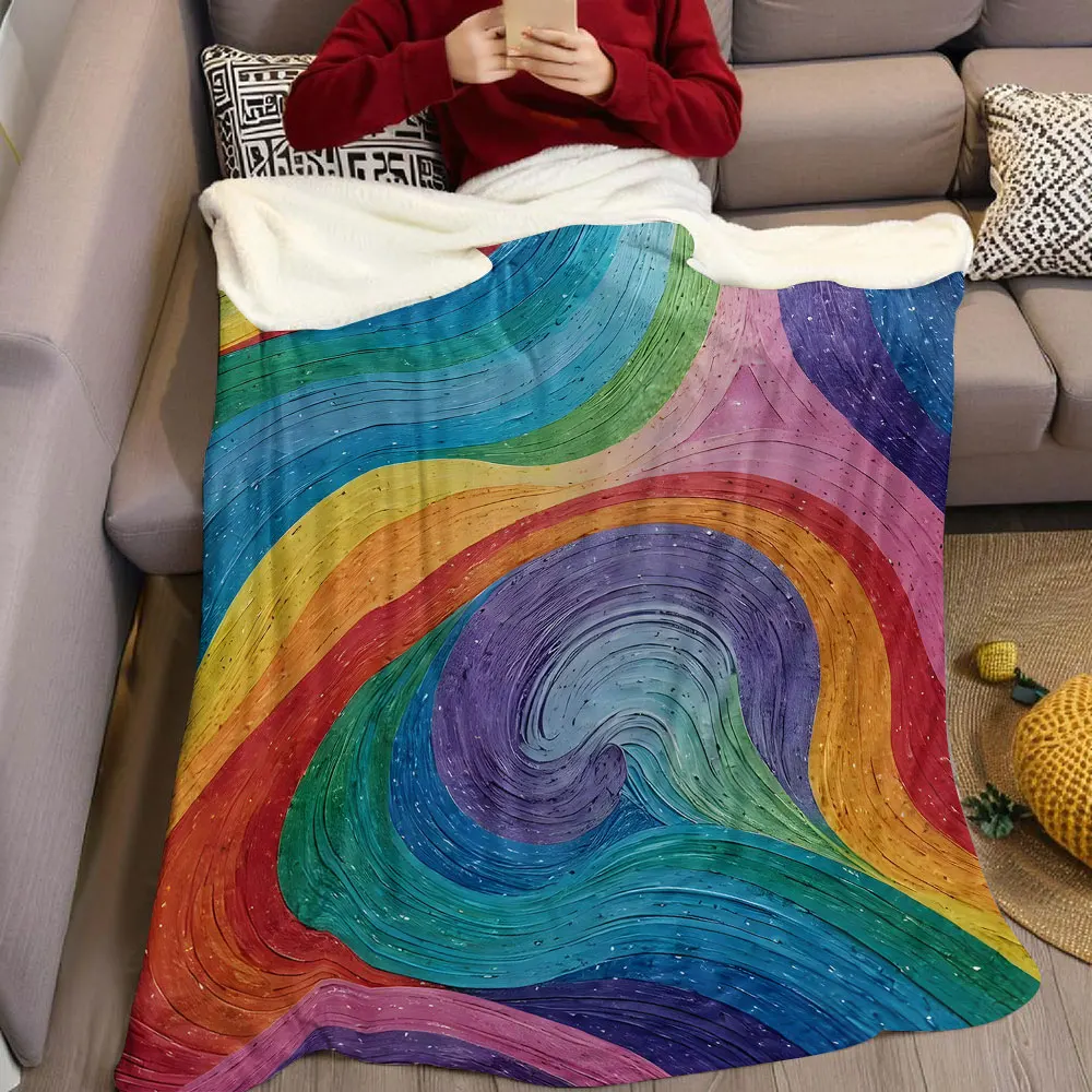 rainbow wave paint texture Flannel Blanket Warm Soft Halloween Christmas Decorative Couch Warm Cozy All-Season Gift