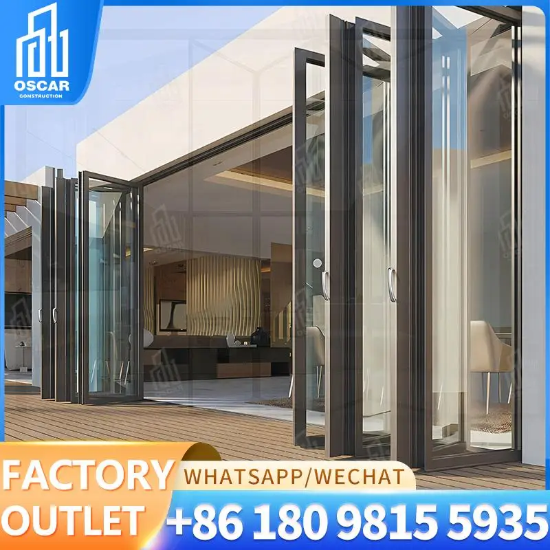 

High Quality Aluminum Glass Bi fold Doors with Modern Design for Patio in Villas Foldable Wide Opening