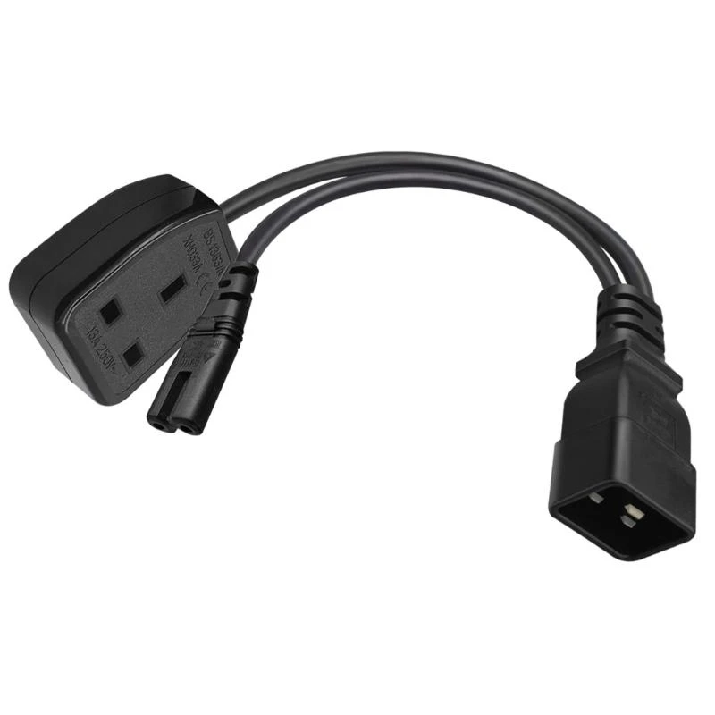  C20 to C7 Y Splitter Power Plug Cord Converter Single IEC 320 C20 Male to C7+ UK