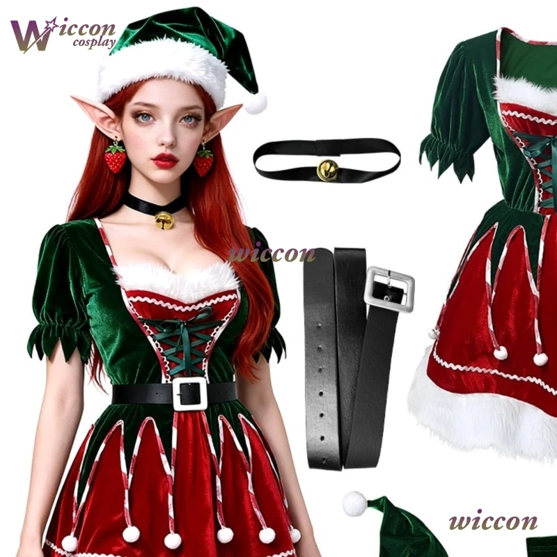 فستان WuHu Navidad لعيد الميلاد قزم زي تنكري مثير لحفلة الهالوين أحمر أخضر نويل disfraz حفلة رأس السنة 2026 فستان #2
