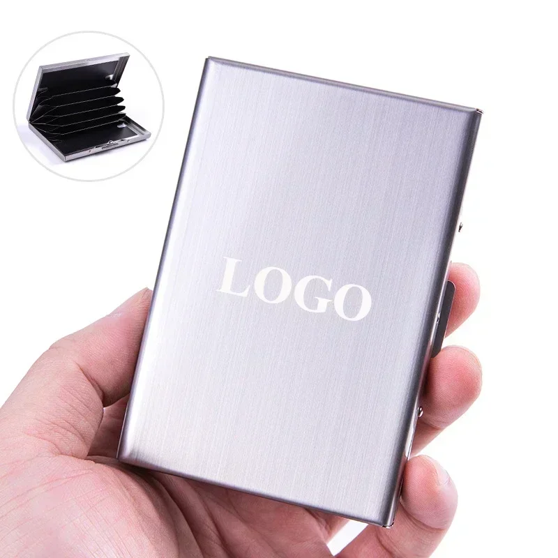 Custom Logo Business Cardcase Holder Professional RFID Blocking Multi Wallet for 6 Credit ID Cards Case Box Holder for Company
