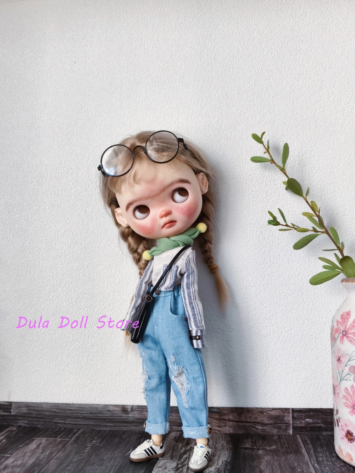 2026（only one set）Dula Doll Clothes Handmade Splicing sleeve top with ripped jeans for Blythe ob24 ob22 Landoudou Landazz Doll