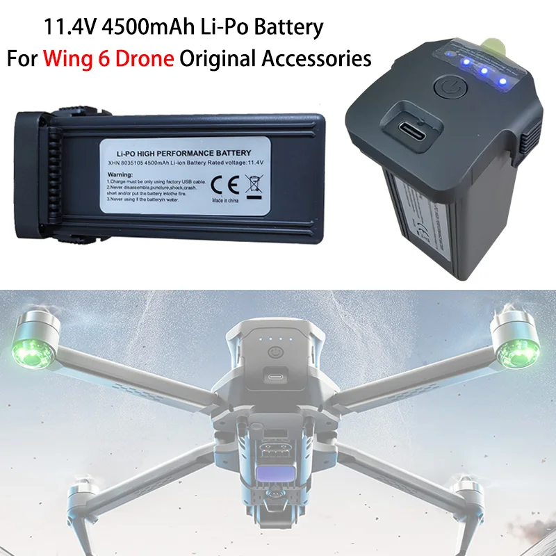 11.4V 4500mAh Intelligent LiPo Battery, 45 Mins Flight Time Spare Accessory for Wing 6 GPS RC Quadcopter