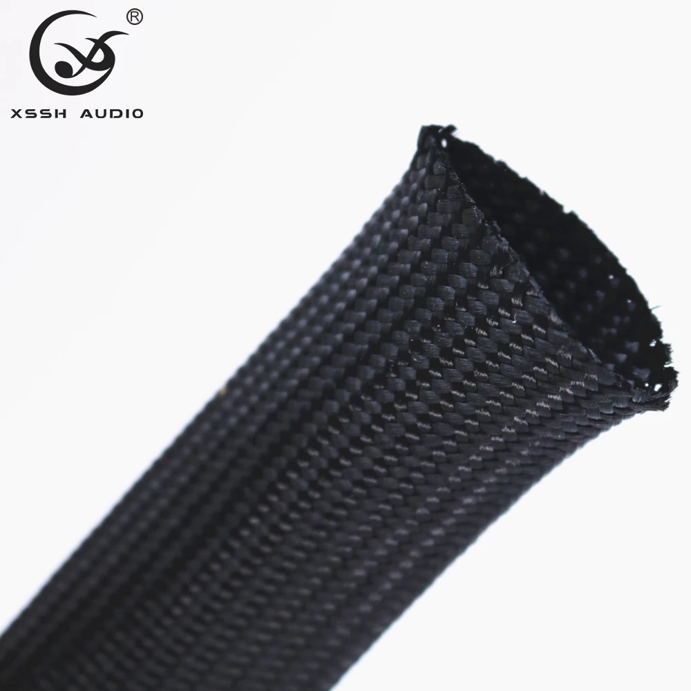 Luvas trançadas especiais do cabo do absorvente de choque do algodão preto do orador para o fio audio da alimentação 10m xssh audio oem 5mm 8mm 15mm 20mm 25mm