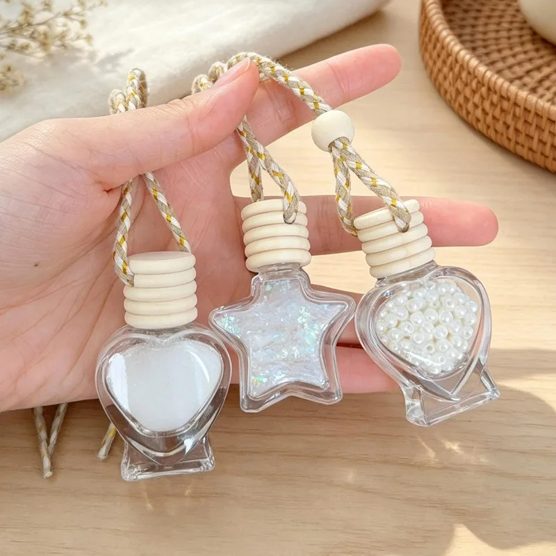 Transparent Glass Bottle with Wood Cover Star Heart Hanging Ornament Empty Bottle Diffuser Aromatherapy Bottles Home Decoration