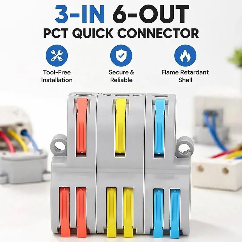 Durable Home Terminal Block FD-36 PCT 3 in 6 Out 2-Position Push-in Electrical Wire Connector Mini Fast Wiring Cable Splitter