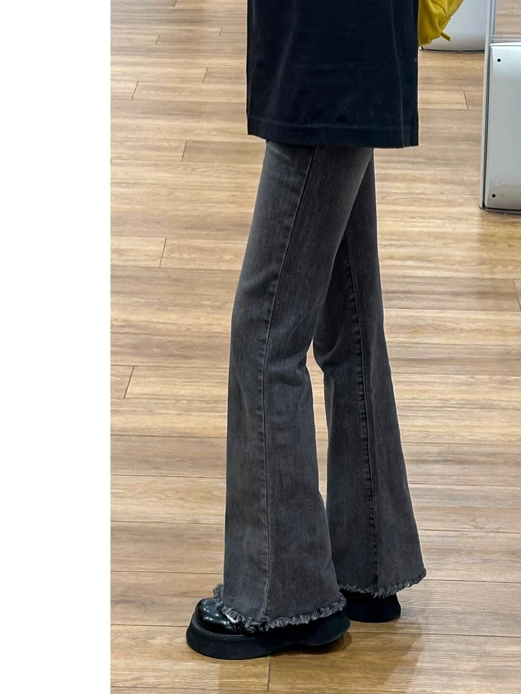 

Утягивающие расклешенные джинсы с высокой талией, женские джинсовые брюки с эластичным подолом, брюки больших размеров, грушевидное тело, осенний новый Sle