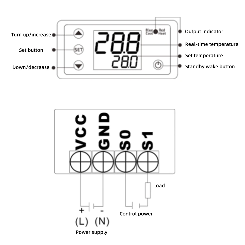 W3231 DC12V /24V AC110-220V Digital Thermostat Dual Display  Cylindrical Probe with Infrared Remote Control Thermoregulator Box