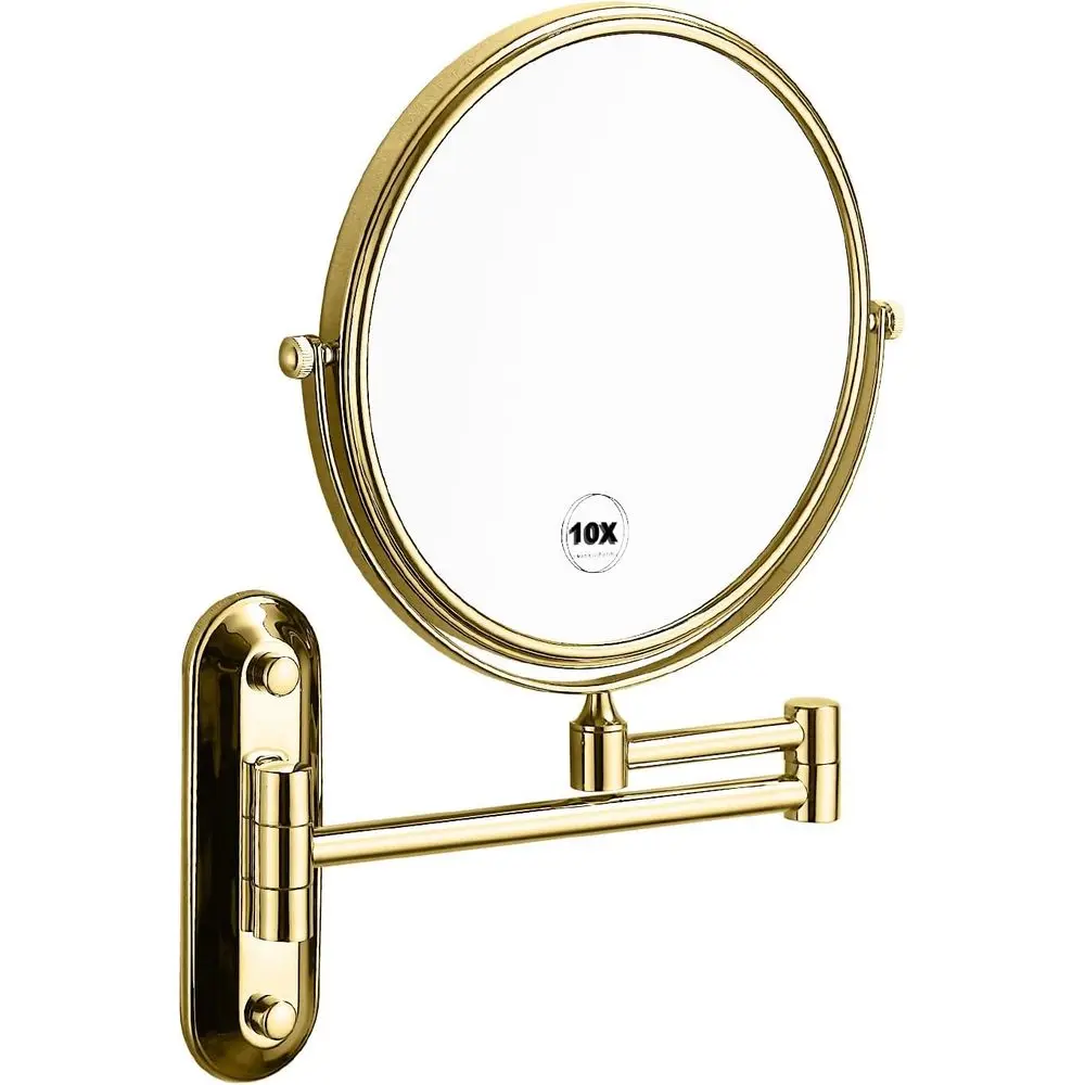 

Gold 1x10x Magniying Double Sided Bathroom Mirror 360 Degree Swivel Makeup Mirror Adjustable Extension Arm Wall Mount 8 Inch Non