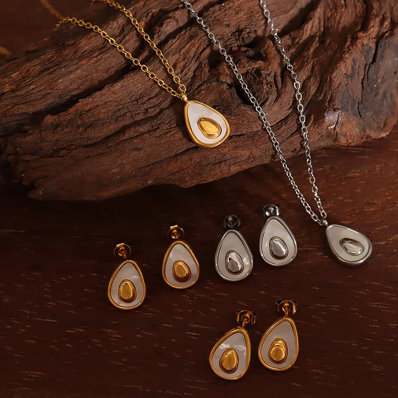 2023 New Necklace Earrings Avocado Droplet Jewelry Set 316L Stainless Steel Fashion Simple Accessories For Women