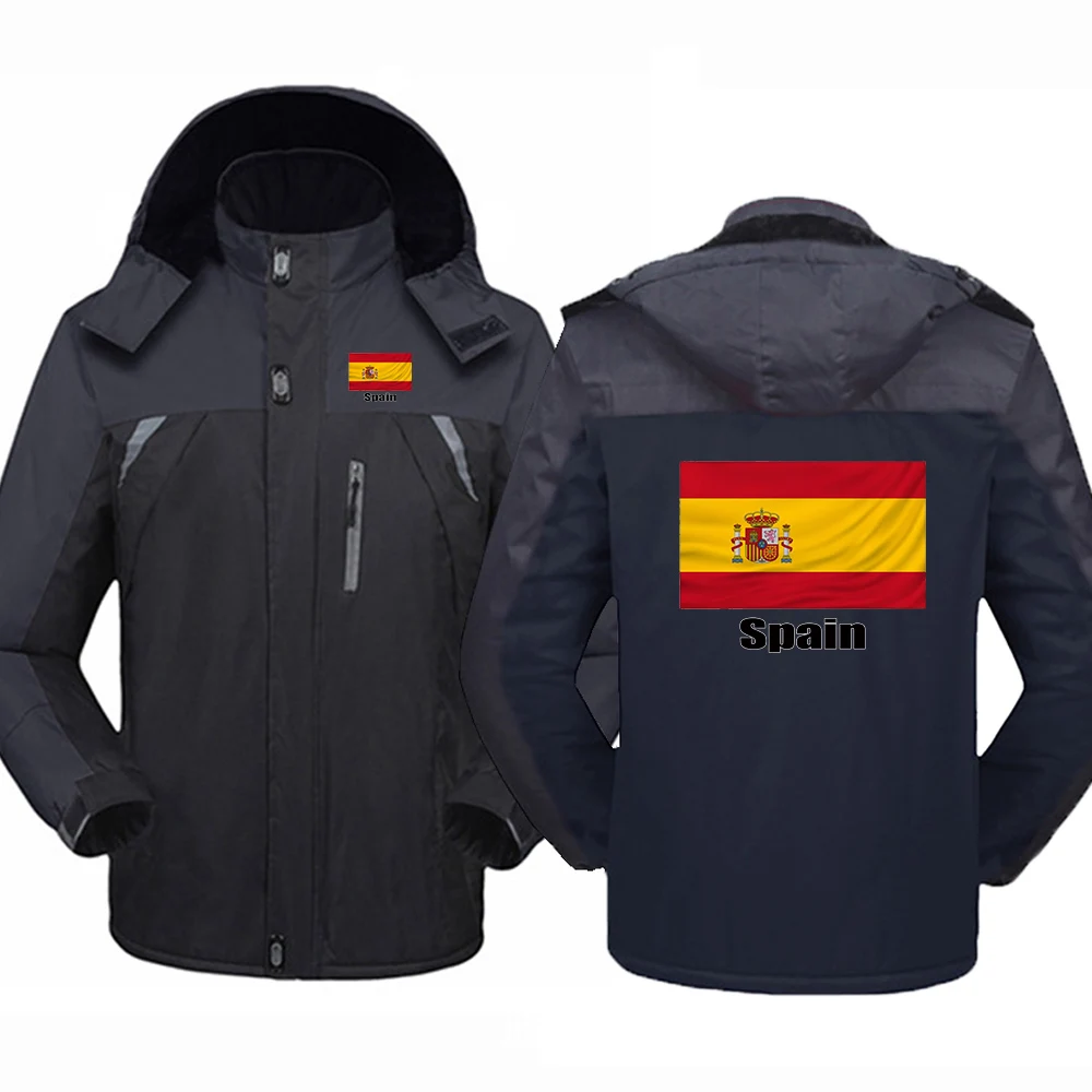Jaqueta de Inverno Masculina com Capuz e Estampa do Logo da Bandeira Espanhola para Equipes de Futebol 2026 - Coleção Outono/Inverno