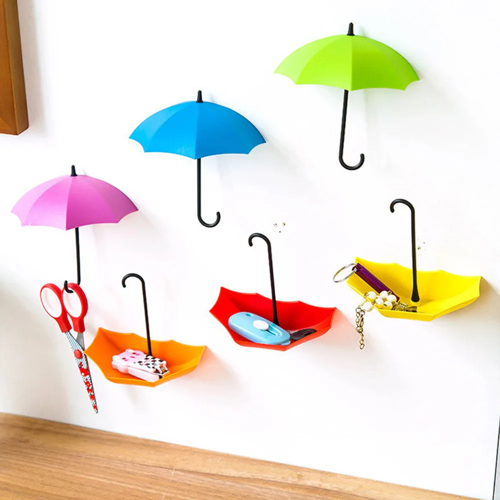 Fashion 3PCS Umbrella Shaped Creative Key Hanger Rack Home Decorative Holder Wall Hook Kitchen Organizer Bathroom Accessories