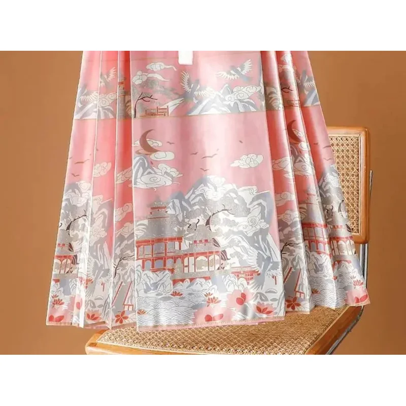 

CyHanfu Pleated Skirt Woman Clothing Faldas Harajuku Vintage Maxi Chinese Style Horse Face Skirts for Women Saia One-piece Long