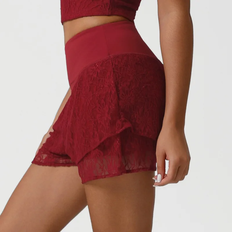 

Women's Yoga Shorts Lace Double-layer Sports and Casual Loose High Waist Prevent Light Leakage Outdoor Tennis Fitness Shorts