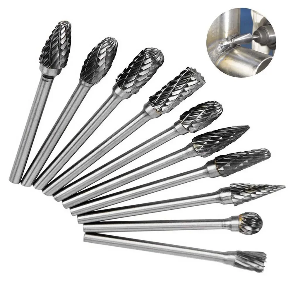 

10 Types Carbide Head Rotary File Tool Point Burr Grinder Abrasive Tools Drill Die Milling Carving Bit Double Cut Tools