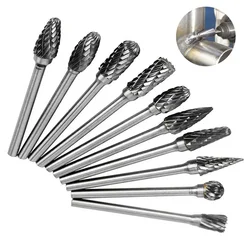 Herramienta rotativa de cabezal de carburo de tungsteno, amoladora de rebabas de punto, herramientas abrasivas, broca de tallado de fresado, herramientas de doble corte, 10 tipos