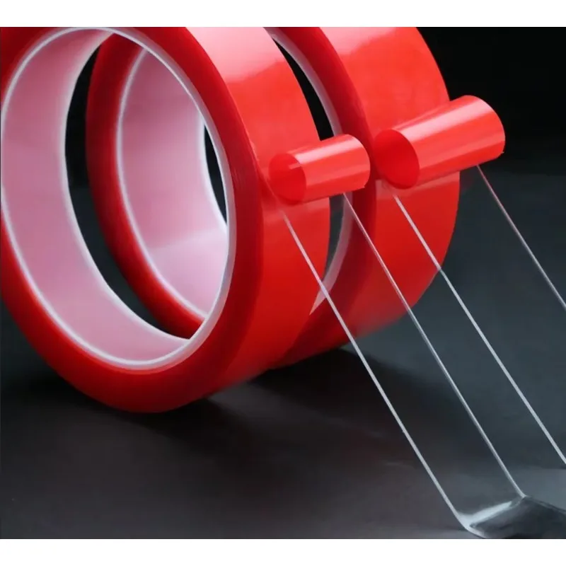 2pc Ultra Thin Transparent Red Film Double Sided Tape With HighTemperature Resistance No Marks Waterproof Adhesion Strong Adhes