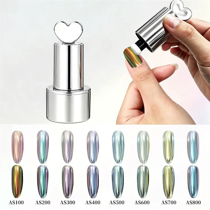 HNDO New Silver Heart Bottle Aurora Chrome Powder 0.5g Metallic Mirror Effect for Nail Art Decoration Rubbing Glitter