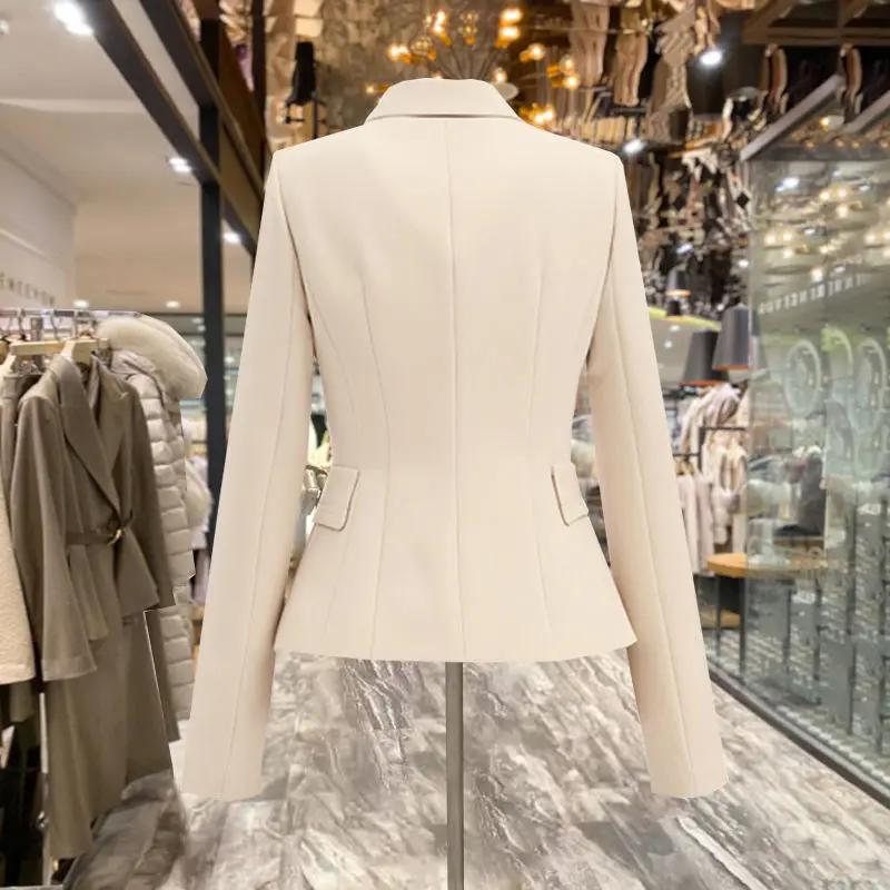 Women Spring Autumn Korean Fashion Elegant Irregular Blazers Jacket Office Lady Black White Long Sleeve Slim Commuter Suit Coat