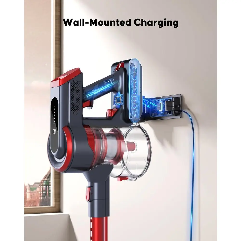 مكنسة كهربائية لاسلكية 40 كيلو باسكال 450 وات: وقت تشغيل 55 دقيقة، شاشة LED، شعر الحيوانات الأليفة والسيارة، استخدام المنزل والسيارة