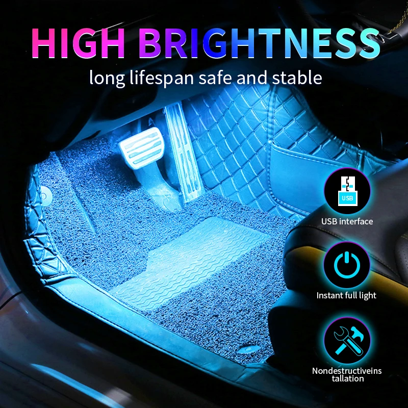 LED Car Interior Ambient Foot Strip Light Kit Accessories Backlight Auto Interior Ambient Lamps with LED Pink Light