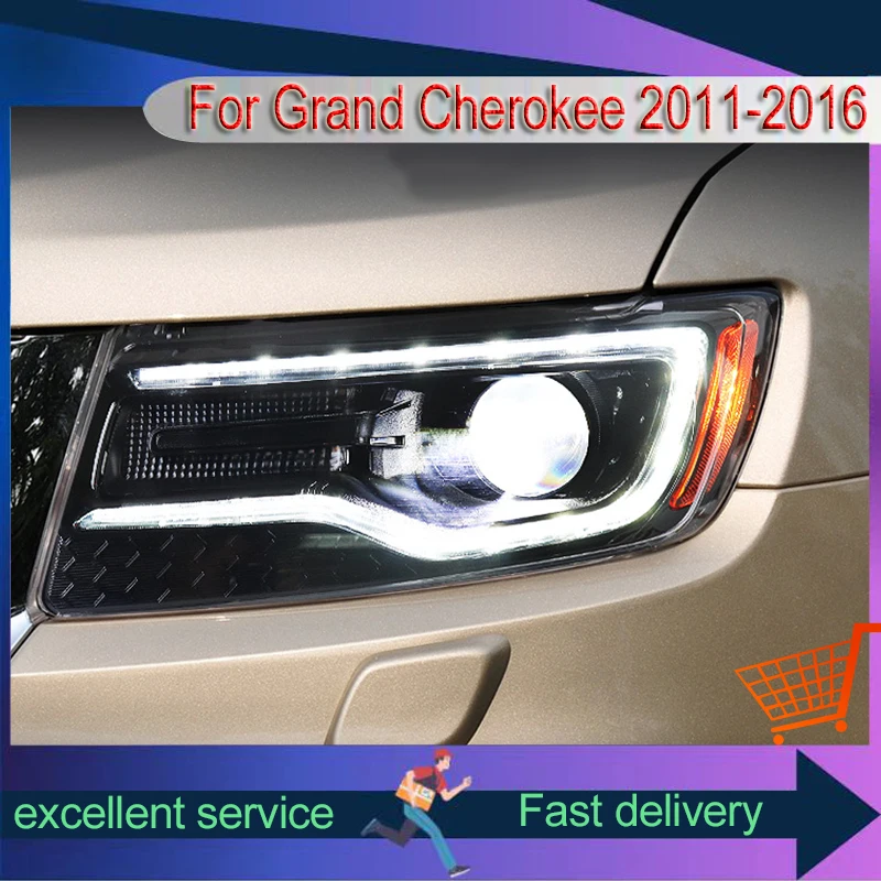 Car Lights For Jeep Grand Cherokee 2011-2016 Compass Full LED Projector Lens Auto Headlight Animation Front Lamp DRL Accessory