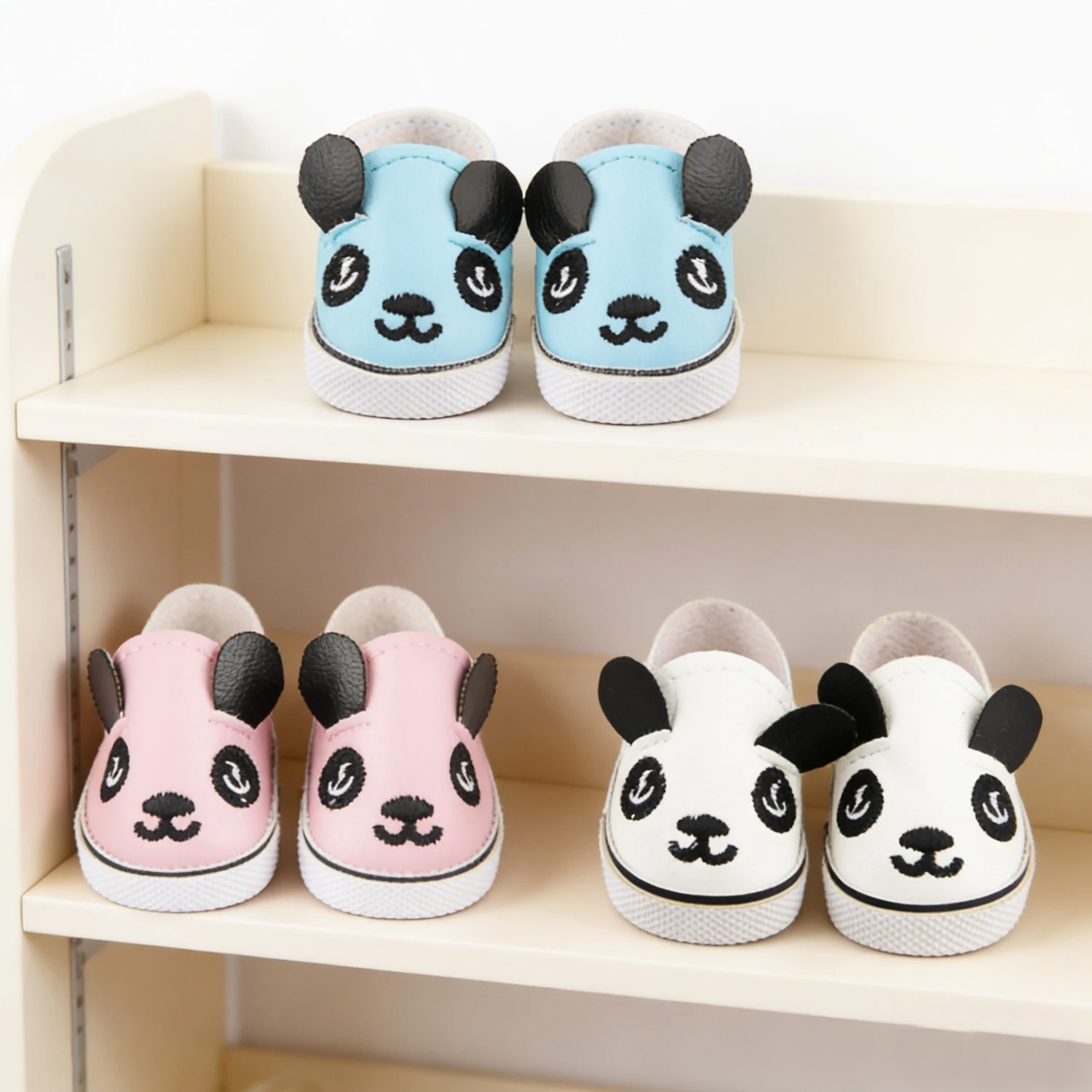 Cute 5cm Panda Pu-leather Doll Shoes For 14-inch American Dolls Mini Embroidery Shoes For 30-35cm Baby Newborn,Nancy,lise Dolls