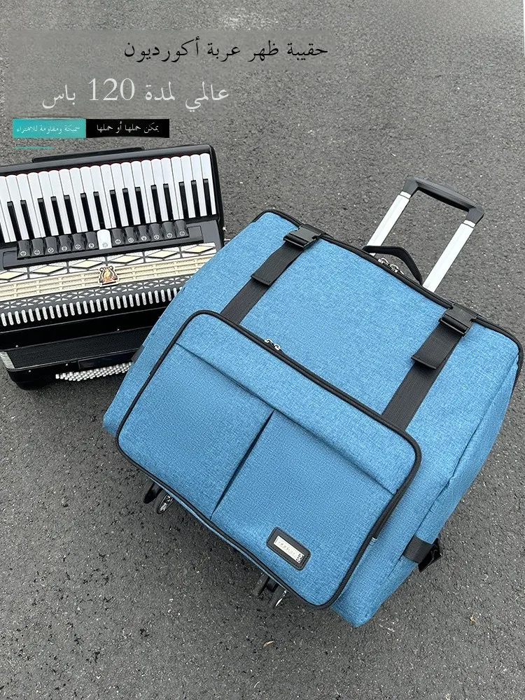 

Thiened Portable Accordion Bag Double oulder Bapa with Handheld Wheel Universal Wheels Waterproof Music Instrument Bag