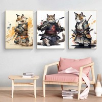 Japanese Samurai Cat Retro Nordic Modern Pictures Wall Art Print Canvas Painting Posters for Living Room Home Decor