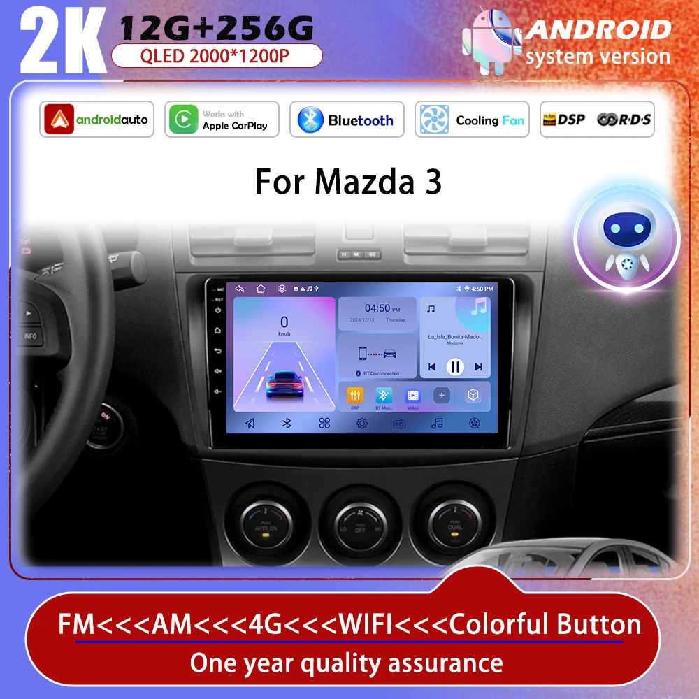 

Car Radio for Mazda 3 2009 2010 2011 2012 2013 Android 14 Auto Multimedia Player 4G GPS Navigation Carplay NO 2DIN DVD Head Unit