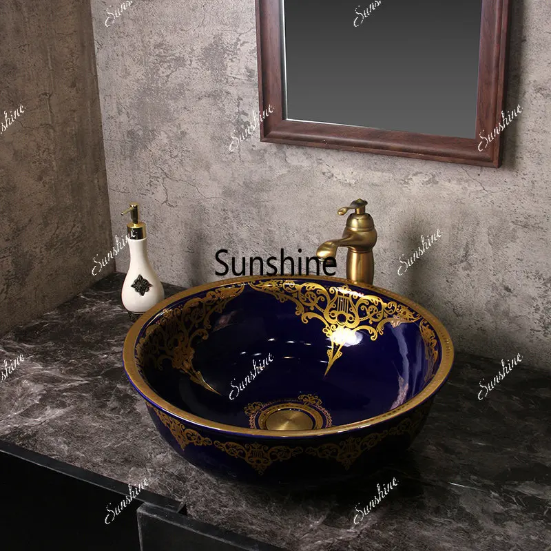 

Golden round table basin large ceramic wash basin household outdoor