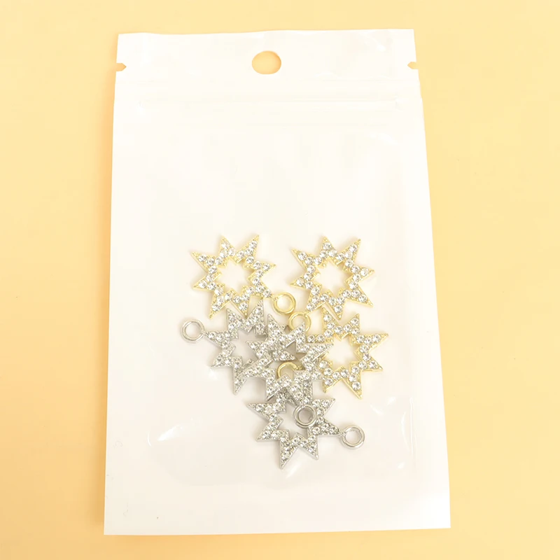 10pcs Shiny Rhinestones Inlay Hollow Eight-pointed Star Charms Necklace Earring and Any Other Chain Ornaments DIY Alloy Pendants