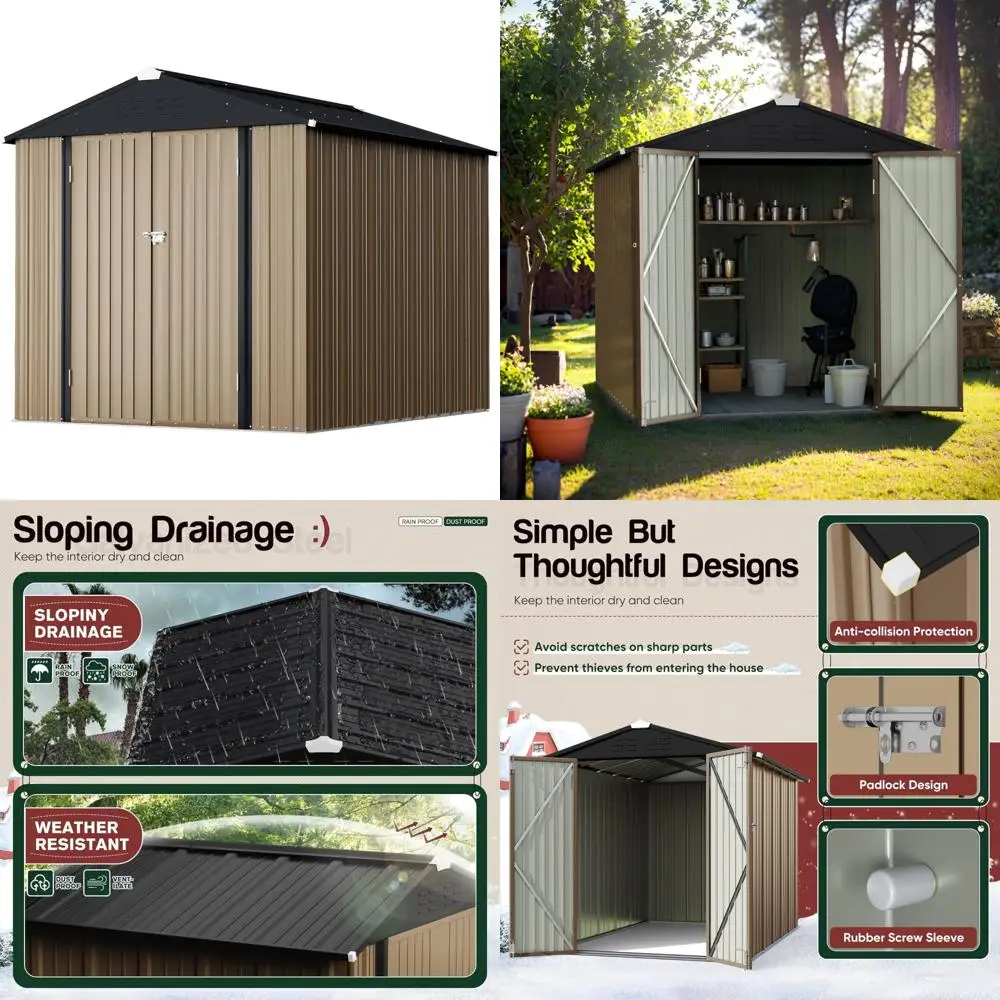 

Металлический садовый сарай для хранения на открытом воздухе - водонепроницаемый садовый сарай 6x4 футов с запирающейся дверью для инструментов на заднем дворе и патио