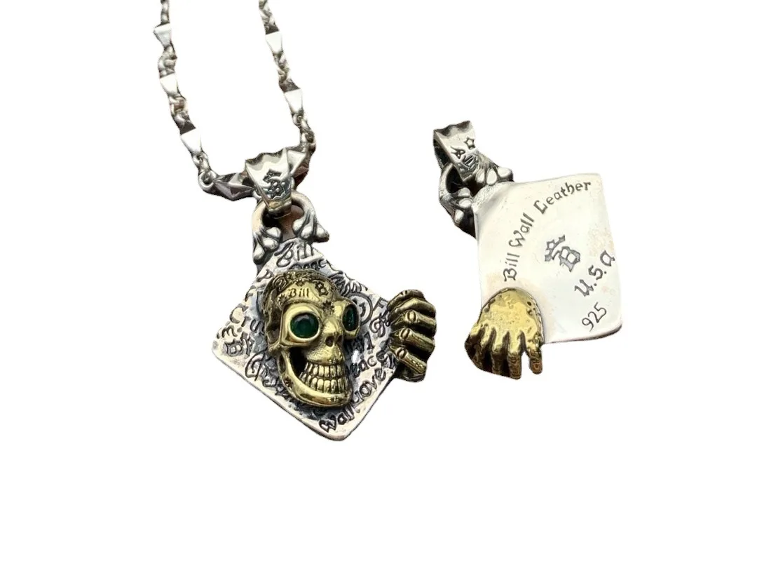 S925 silver skull graffiti necklace pendant fashion brand European and American punk hip hop men and women cross pendant