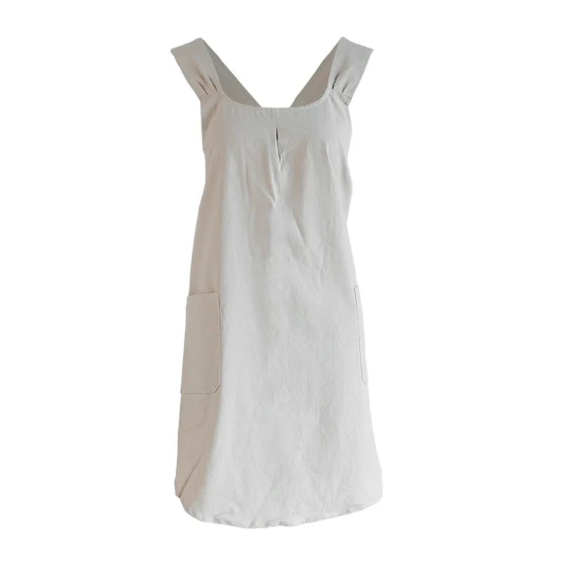Convenient Cotton Linen Cross Back Apron Solid Color Sleeveless Baking Cooking Aprons Breathable Work Clothes Housework