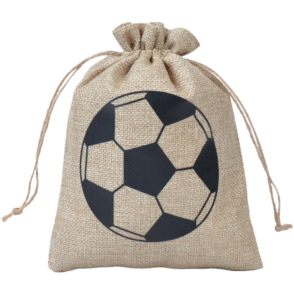 12 Soccer Themed Drawstring Bags for Football Teams Party Events Candy Sacks and Storage Linen Cotton Breathable Material
