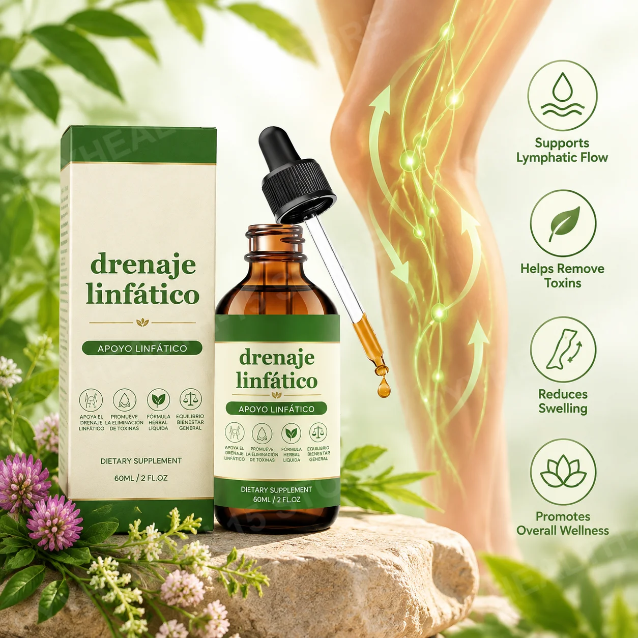 Lymphatic Care Liquid for Internal Fluid Balance with Cleavers Stillingia Root & Red Clover Blossom for Men and Women 60mL