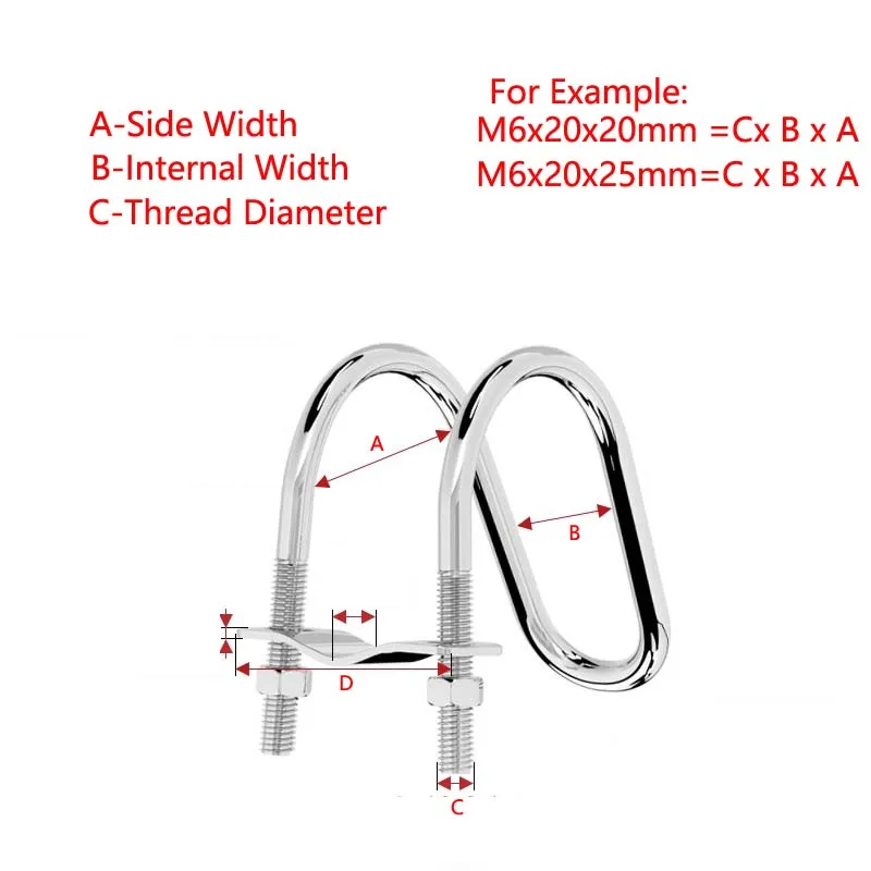 304 Stainless Steel Double U-Shaped Bolt Cross Pipe Clamp Shaped Hoop Cross U-Shaped Bolt M6 M8 for Greenhouse Shed Construction