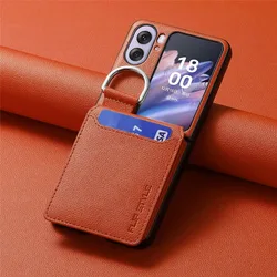 Magnetic Ring Holder Wallet Cards Solt Phone Case For OPPO Find N3 N2 Flip 5G Kickstand Vertical Litchi Pattern PU Leather Cover