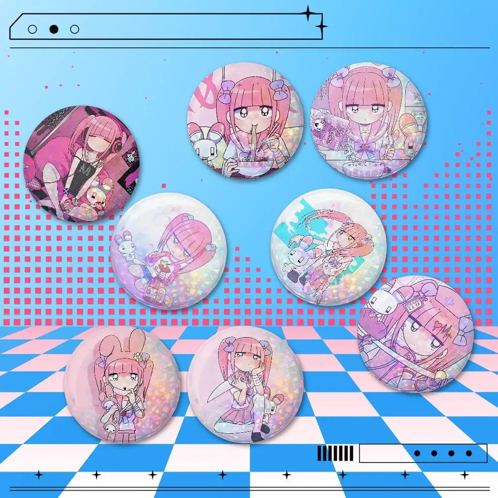 Menhera chan Custom Holographic Badge Pins 2 Pieces Set Round Brooches for Backpack Clothes Hat Bag Gift