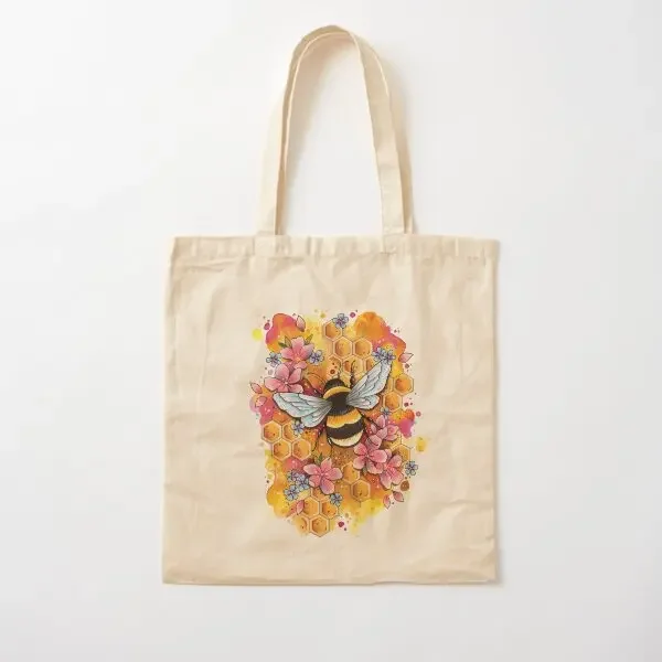 

Bumble Bee Watercolor Design Cotton Canvas Bag Fabric Travel Women Printed Designer Handbag Fashion Tote Shoulder Bag Shopper