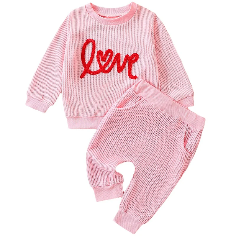 

2Piece Spring Autumn Newborn Girls Clothes Korean Fashion Letter Long Sleeve Cotton Tops+Pants Baby Luxury Clothing Sets BC1597