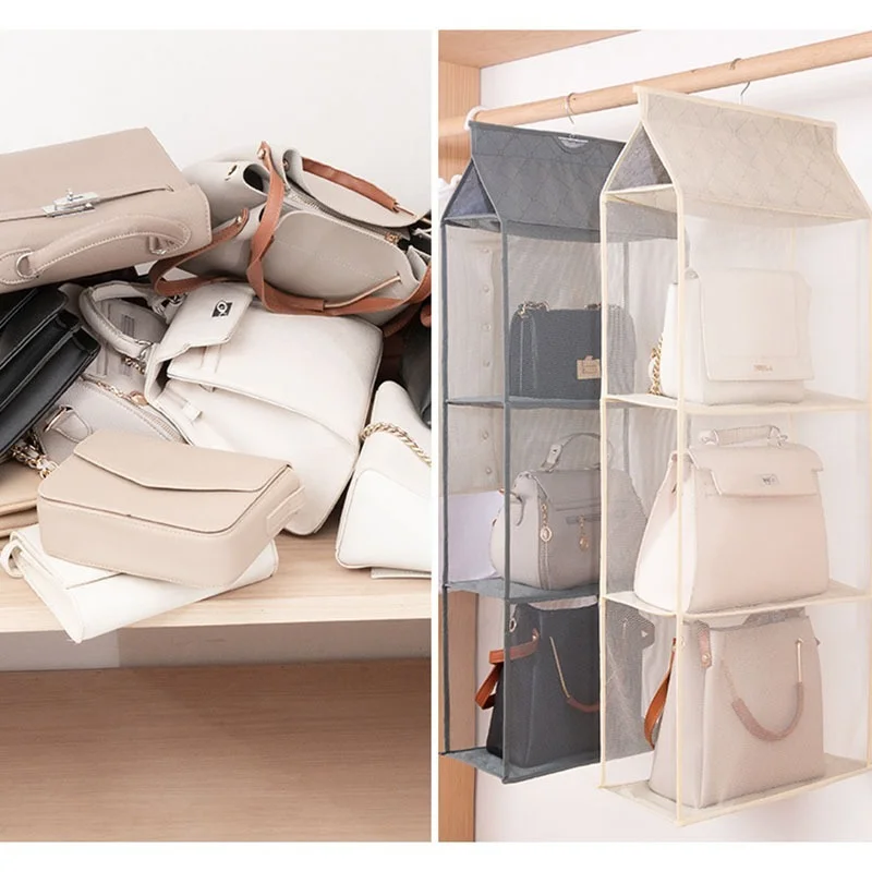 가방 주최자 여성 교수형 옷장 옷장 침실 보관 옷걸이 드레싱 룸 벽 선반 파우치 컨테이너 방진