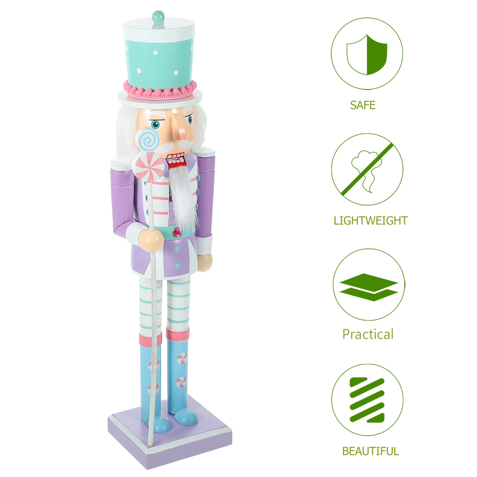 

Christmas Nutcracker Ornament 38CM Pink Wooden Puppet Figurine Traditional Decor Gift Xmas Desktop Model Candy Color Statue