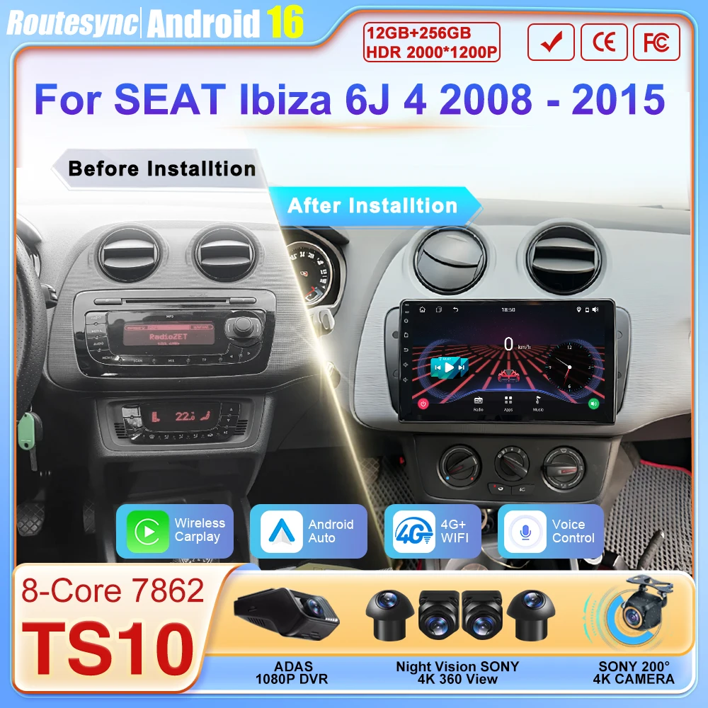

2 Din автомобильный мультимедийный видеоплеер для SEAT Ibiza 6J 4 2008-2015 беспроводной Android Auto CarPlay 8-ядерный GPS-навигатор Wi-Fi