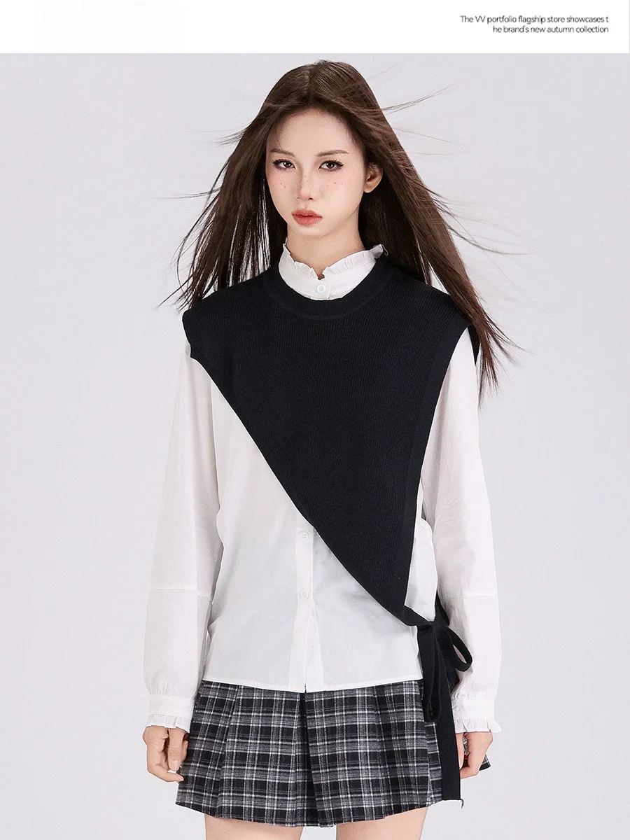 

Korean Style Spring Autumn New Fashionable Women's Knitted Shoulder Wrap Outerwear round Neck Casual Commute Style