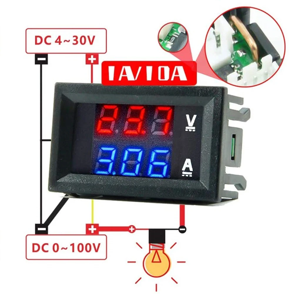 2/5pcs DC100V 10A Dual Display Current Voltage Meter Digital Panel Amp Meter For Automotive Electric Cars